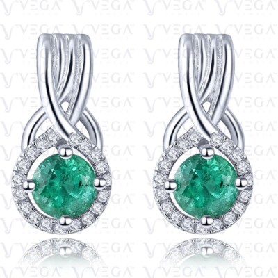 4.50Carat Round Cut Natural Emerald & Diamond Stud Earring 14K Solid White Gold