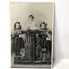 Vintage Cabinet Card Photo 3 Kids Staged Photo Of Girls 1905