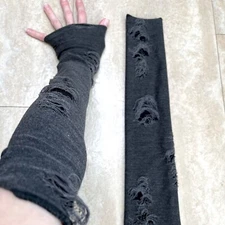 Ripped Long Mummy Gloves Gray Shredded Arm Warmers Zombie Costume Covers Gothic