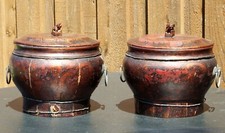 Pair Antique Chinese/Mongolian Wood Painted Lacquer Wedding Lidded Boxes