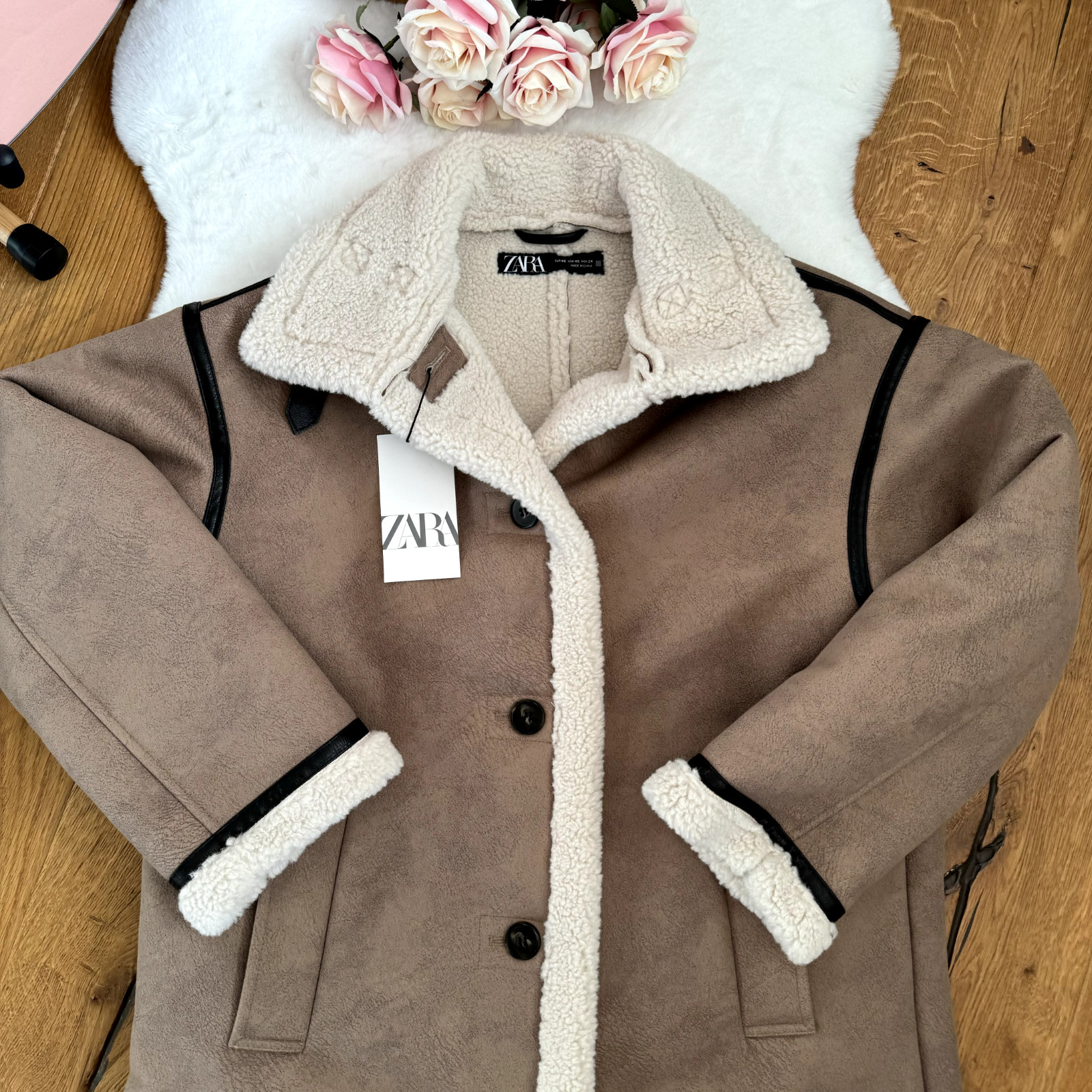 ZARA DOUBLE-FACED COAT WITH BUTTONS Mink Long Faux Fur size XS 8073/256 Rare image 10