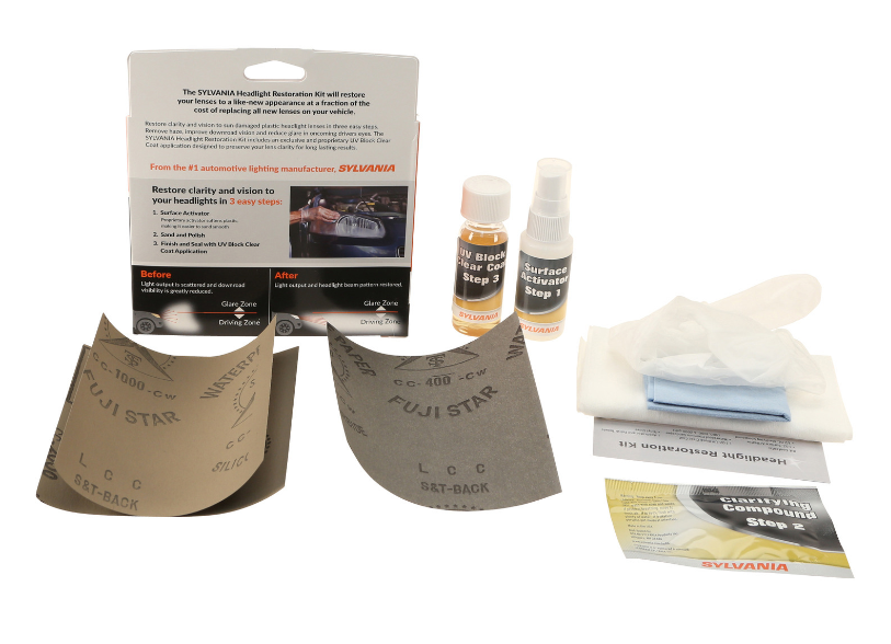NEW SYLVANIA Headlight Restoration Kit 3 Easy Steps to Restore Sun
