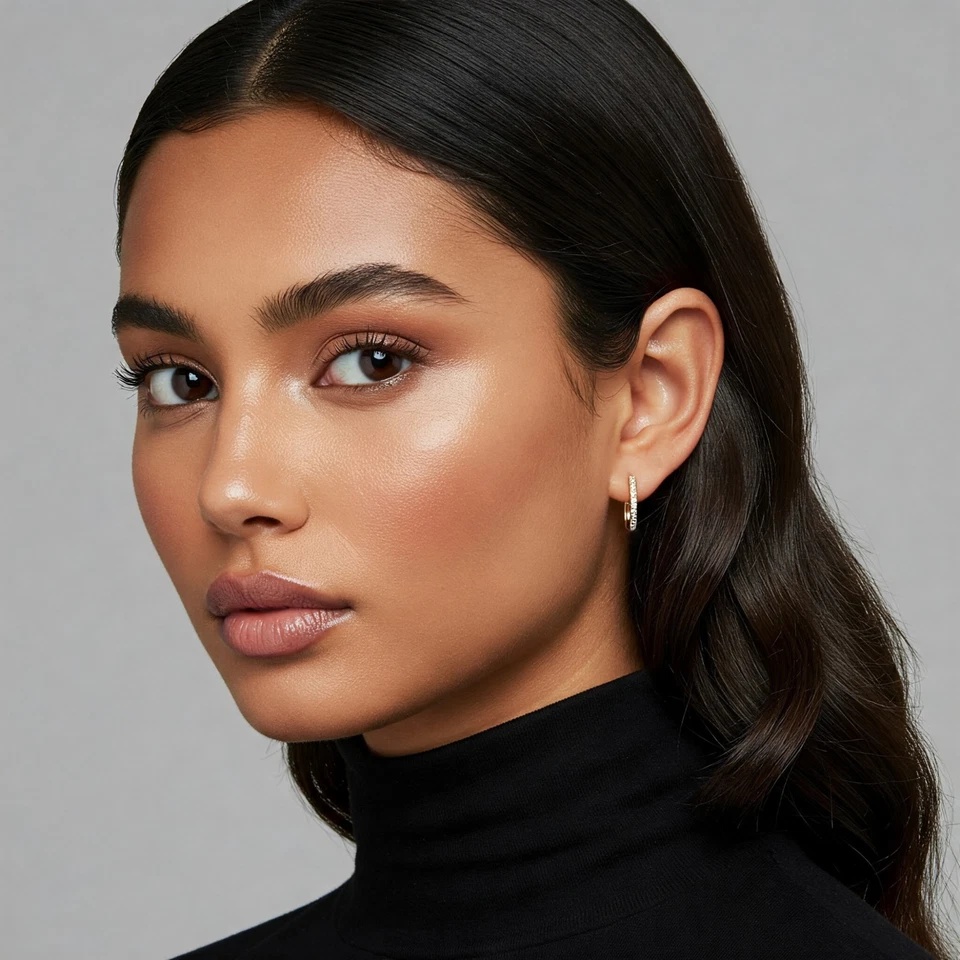 14K Solid Gold .25Ctw Eternity Diamond Small Huggie Hoop Earrings Lab Grown 13MM - Image 2 of 4