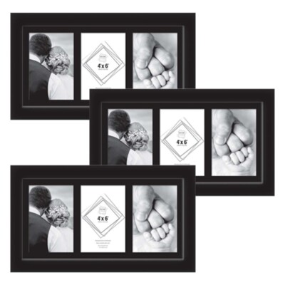 [3er Set] 4''x 6'' Schwarz 3 Fotos Blende Glas Foto Bild Collage für Zuhause