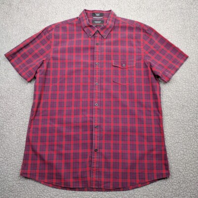 Nordstrom Shirt Mens Extra Large Red Blue Plaid Button-Down Pocket Trim Fit