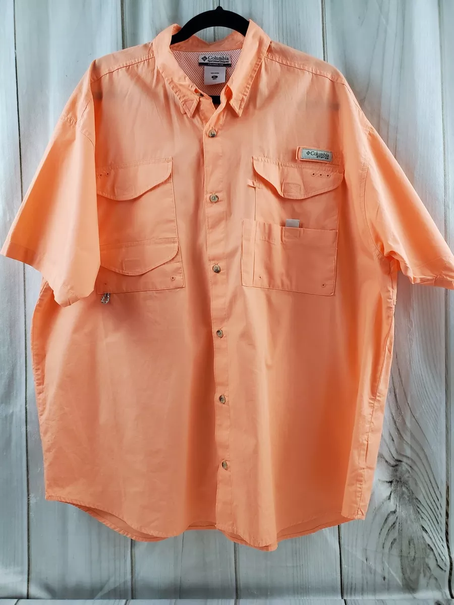 Columbia PFG Short Sleeve Vented Fishing Shirt Mens Extra Large Orange  Outdoors