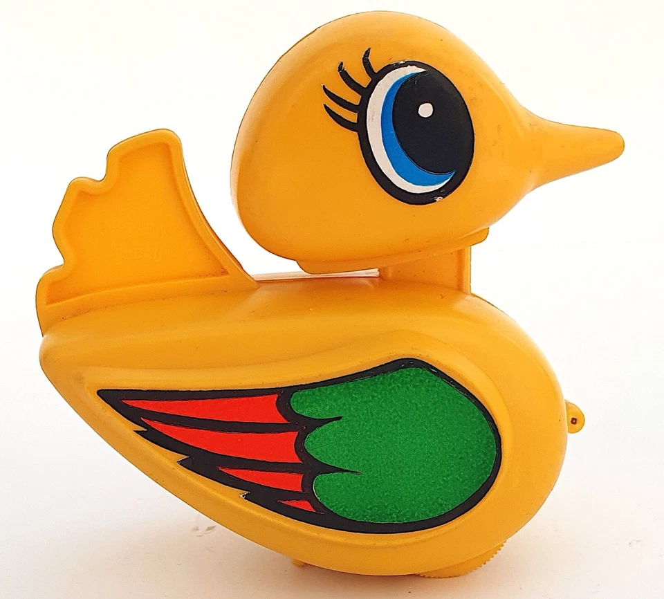 CANARD JAUNE À LA TÊTE ARTICULÉE ANCIEN JOUET MÉCANIQUE MADE IN MACAU FONCTIONNE - Photo 2/4