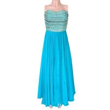 Sherri HIll Teal Green Blue Strapless A-Line Gown Size 4