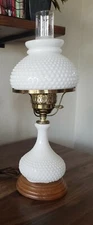 Vintage white milk glass hobnail hurricane electric table lamp