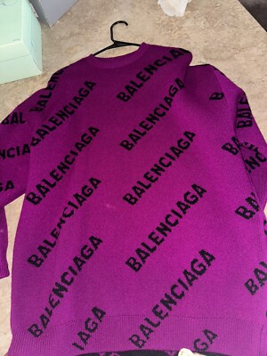 BALENCIAGA Oversized Logo-Jacquard Wool-Blend Sweater Xs