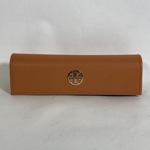 Tory Burch Orange Faux Leather Small Eyeglass Reading Glasses Case Gold Logo