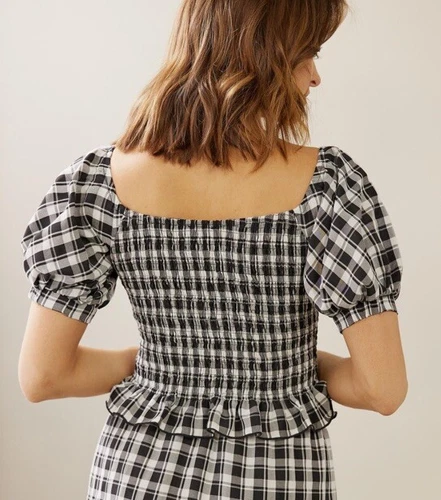 Check Top Off Shoulders Size 10 Black An White Work Wedding Festival Casual - Picture 3 of 4