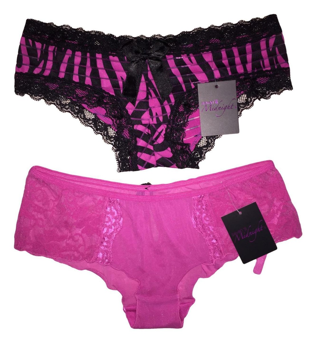 2 PAIR SEXY LOW RISE CHEEKY ZEBRA BLACK PINK PANTIES LINGERIE SIZE