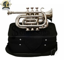 SOUND SAGA Pocket Trumpet Bb Pitch With Mouthpiece carry case Silver