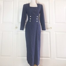Vintage 1980s Navy Polka Dot Shoulder Pads Dress
