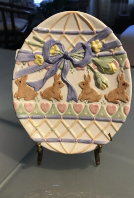 EASTER Fitz and Floyd bunny rabbit / Easter egg plate -plate holder ...