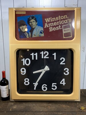 VINTAGE Winston America Best Lighted Sign With Working Clock In