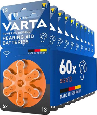 VARTA Hörgerätebatterien Typ 13 orange, Batterien 60 Stück Vorratspack, P 13