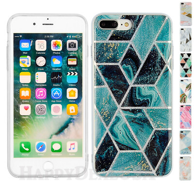 For Apple iPhone Plus Plus Marble Wood Glitter Impact TPU Cover  Case