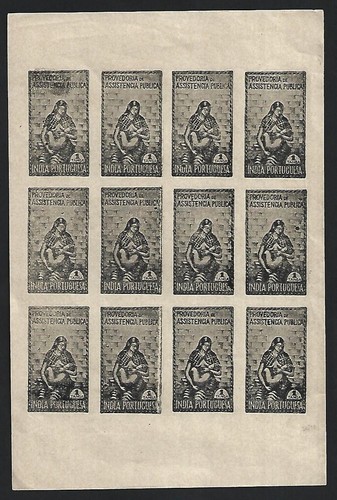 Portuguese India Assistenza 1t rose proof in black sheet of 12 - 第 1/3 張圖片