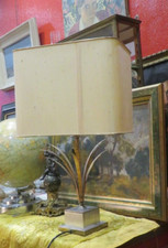 ancienne lampe vintage en metal doré et brossé epoque 1960 decor de jonc