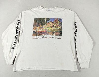 Vintage Las Olas Art Fair Shirt Mens XL White Long Sleeve Graphic Hanes 90s