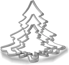 Keewah Christmas Tree Cookie Cutter Set - 5”, 3.6”,2.5” - 3 Piece - Silver 