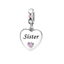 Heart Love Sister Charms for Bracelets Pink Birthstone Birthday Charm for Women