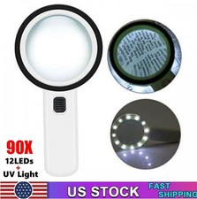 90X Lighted Handheld Magnifying Glass Large Reading Aid Magnifier for Seniors