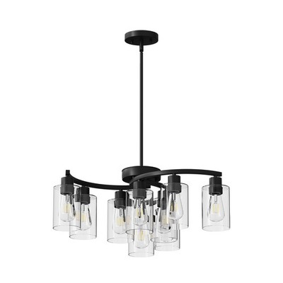 30'' Metal Pendant 9 Light Modern Chandelier Clear Glass Shade Black Hanging Lamp