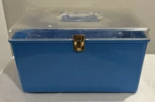 Vintage Blue Wil-hold Wilson Mfg. Sewing Storage Box W/ Tray Clear Lid