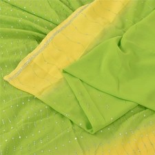 Sanskriti Vintage Lemon/Green Sarees Georgette Hand Beaded Craft Fabric Sari