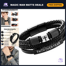 Men's Leather Cross Bracelet - Inspirational Christian Jewelry, Faith Accessory