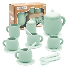 Silicone Tea Set, Tea Party Set for Little Girls Boys, 15 Pcs BPA Free Green