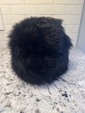 Vintage Black Natural Lamb Fur Cap Hat 7  Across Opening, 8  Tall