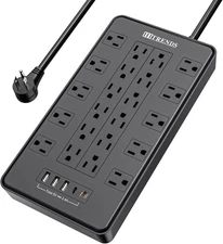 HITRENDS Power Strip with USB C, Surge Protector 22 Outlets-3U2C, Black 