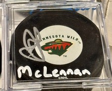  Jamie McLennan signed Minnesota Wild logo Puck w/cube