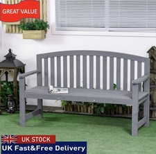Garden Bench Wooden Outdoor Furniture with Armrest Grey 2 Person 
