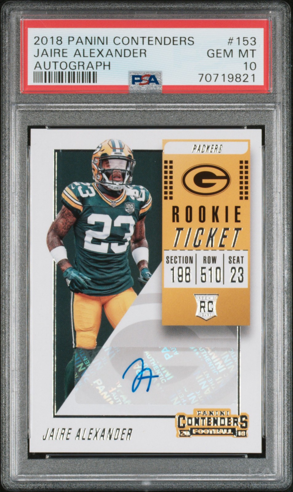 2018 Panini Contenders Jaire Alexander #153 Autograph PSA 10