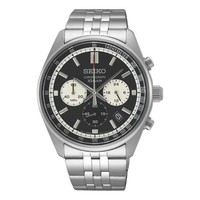 Seiko Herren Chronograph Uhr Edelstahl Schwarzes Zifferblatt SSB429P1