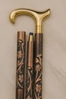 Brass Handle Wooden Walking Stick – Hand-Carved Foldable Cane with Floral Design