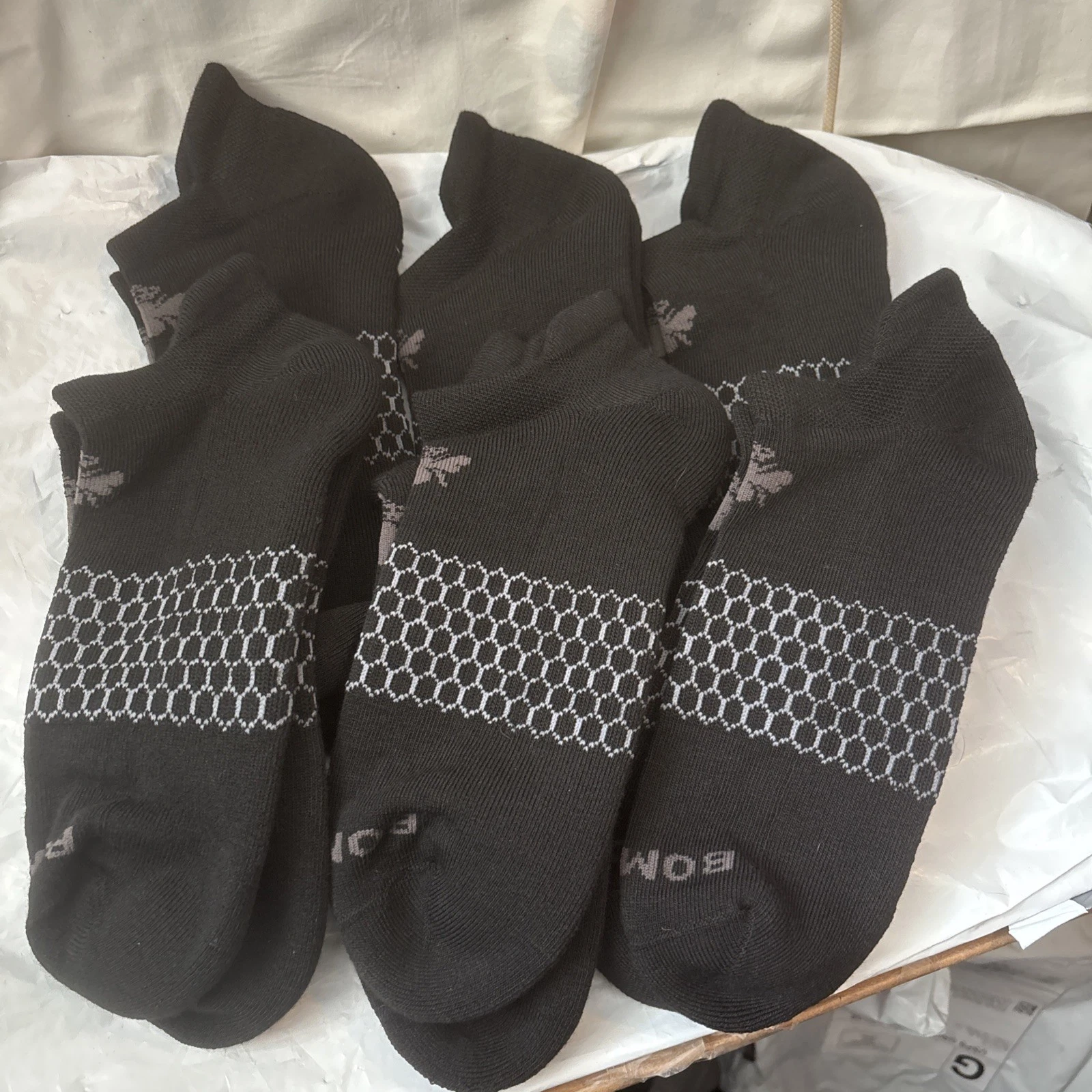 NWT 6 Pairs Men's Solid Honeycomb Ankle Socks Size Large 9.5-13 Black BOMBAS