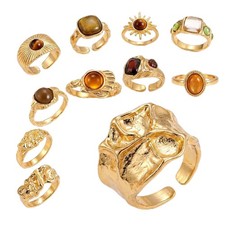 Stackable Rings Set for Women - 11PCS Non Tarnish Gold Rings, Adjustable Chun...