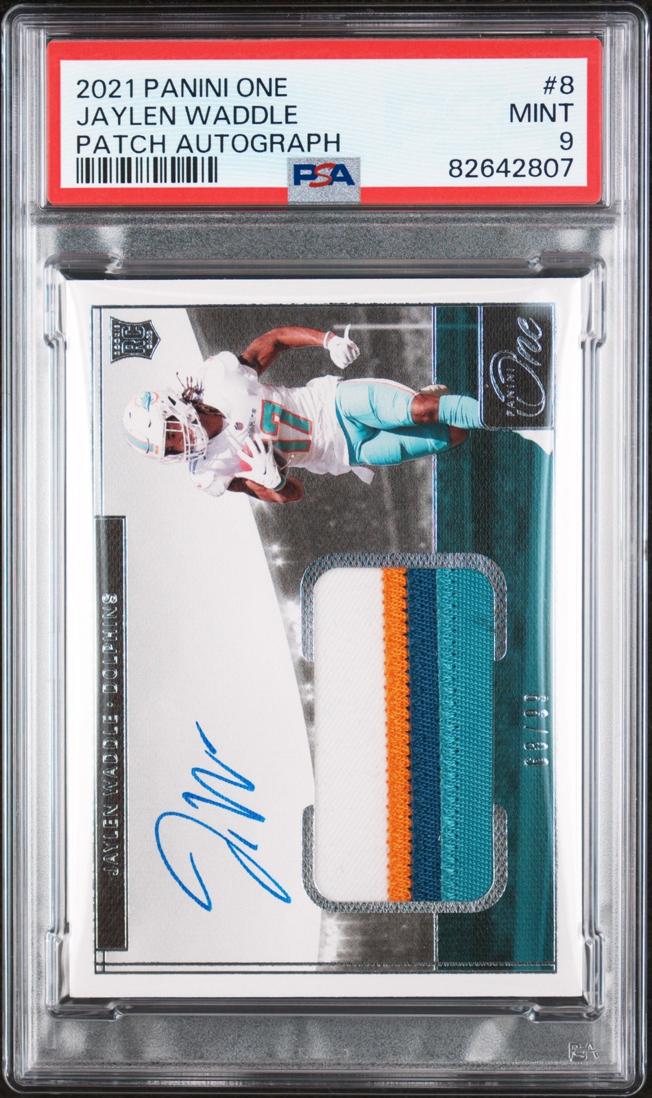2021 PANINI ONE PATCH AUTO #8 JAYLEN WADDLE 68/99 PSA 9