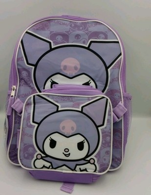 Hello Kitty Kuromi Purple School Backpack And  Detachable Rectangular Lunch Bag