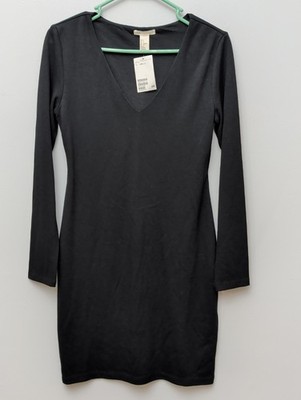 DR3 NWT H&M Black Bodycon Dress Sz S Long Sleeve VNeck Versatile Classic 
