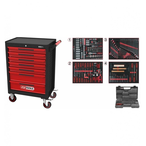 KS Tools Werkstattwagen Schwarz/Rot Mit 7 Schubladen Und 515 Werkzeugen.-image