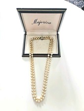 Vintage Majorica Double Pearl Necklace With 925 Silver Ornate Clasp- With Box