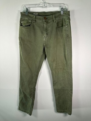 Mugsy Jeans Mens 31 Olive Slim Straight Stretch Five Pocket Rivet Button