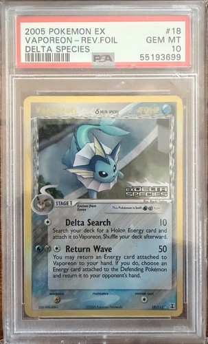 2005 POKEMON EX DELTA SPECIES VAPOREON-REVERSE HOLO FOIL #18 PSA 10